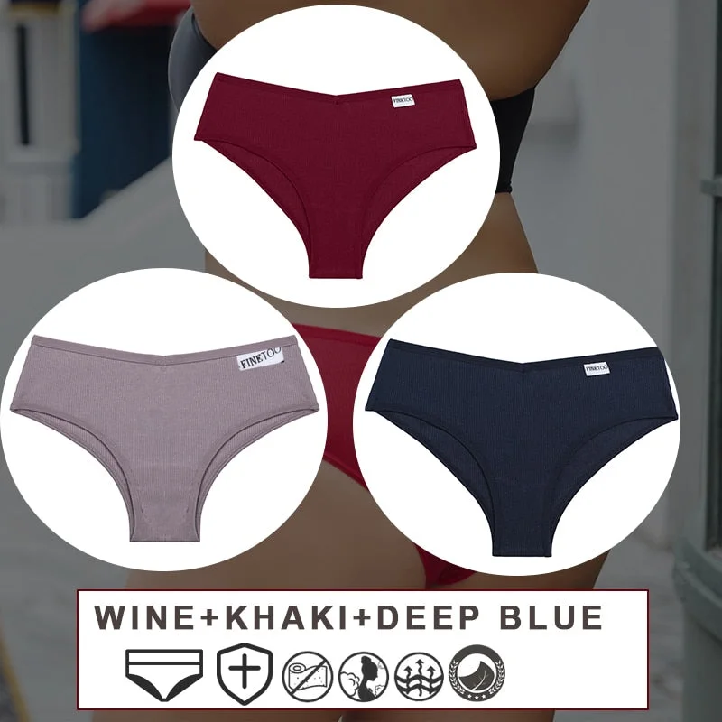 FINETOO 3PCS/Set M-2XL Women's Cotton Lingerie Panties Sexy  Underwear Bikini Thongs Pantys For Ladies Plus Size Female Briefs