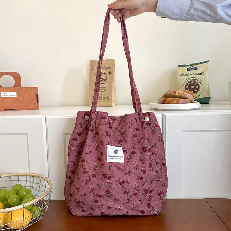 Women’s Corduroy Printing Classic Style Square Magnetic Buckle Shoulder Bag