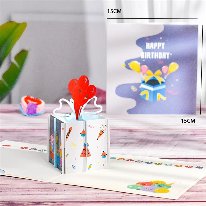 10 Pack 3D Pop-Up Cards Birthday Cartoon Birthday Balloon Box Greeting Card Postcard wholesale with Envelope Stickers