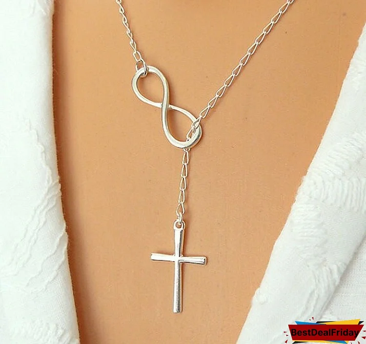 925 sterling silver chain 8 Choker Statement Cross Pendant Necklace for women Infinity Cross Lariat Necklace