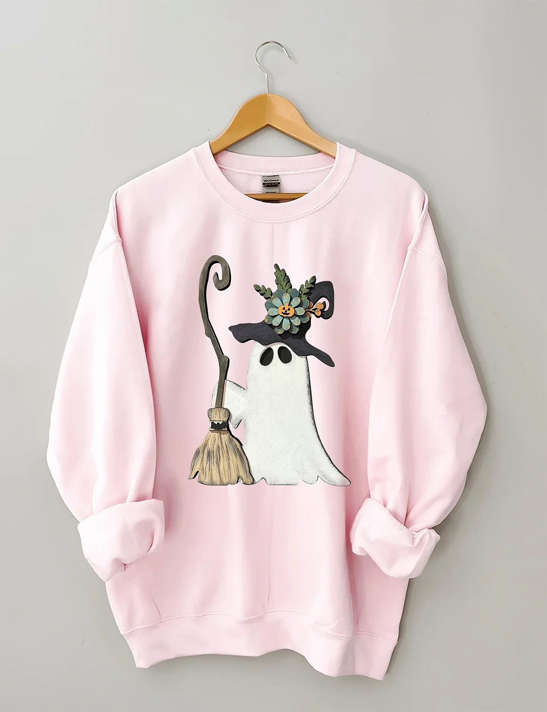 Ghost Witch With Broomstick Sweatshirt