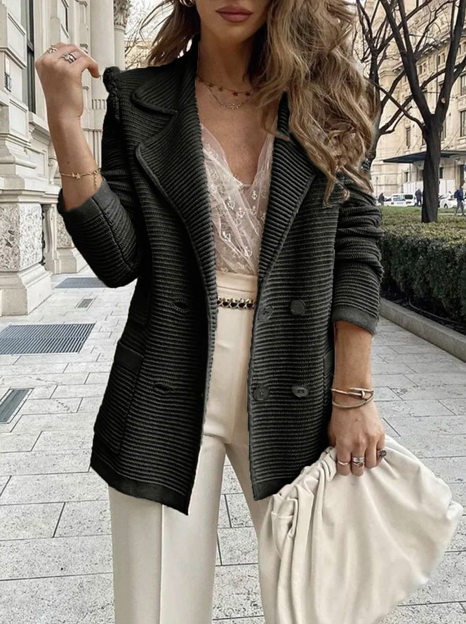 Rib Knit Fabric Leisure Loose Blazer Jacket