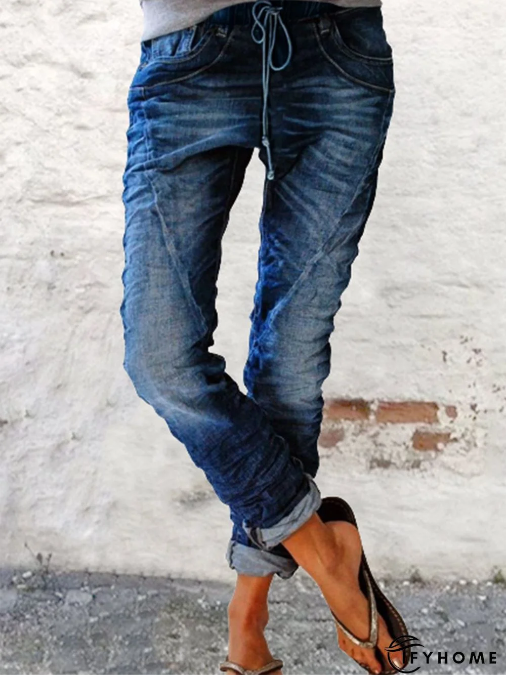 Casual vintage drawstring denim trousers | IFYHOME