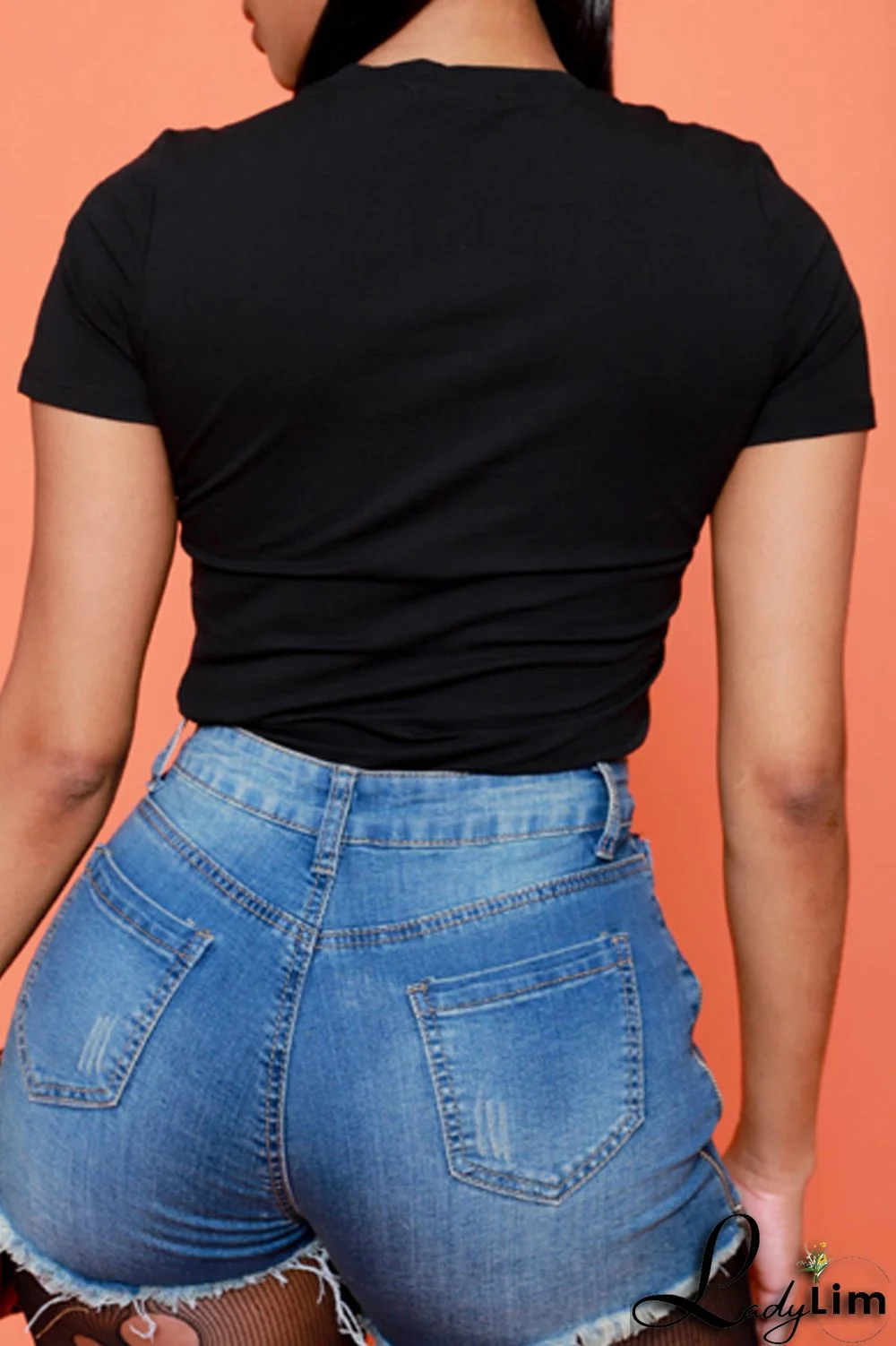 Black Fashion Street Print Letter O Neck T-Shirts