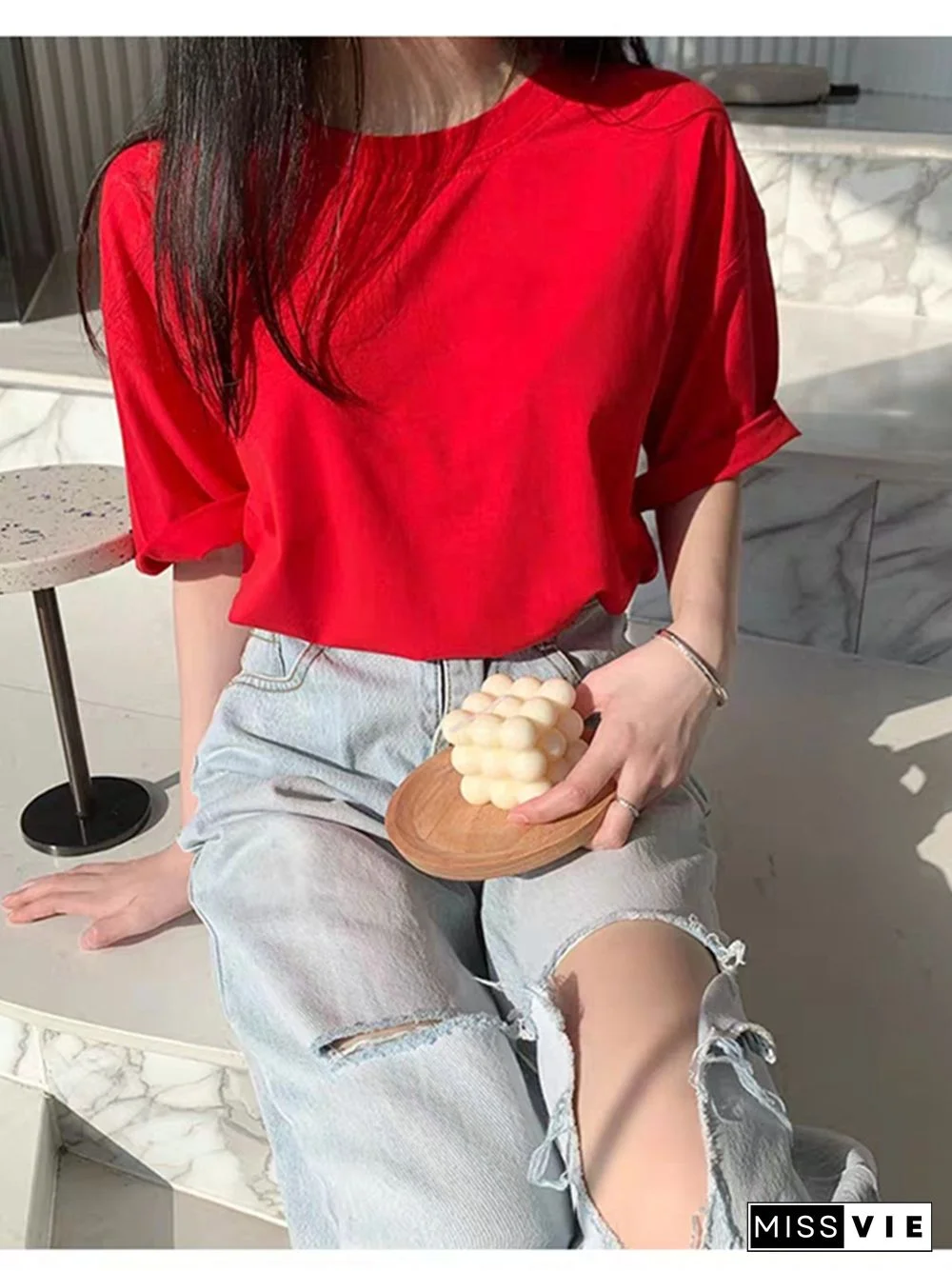 Basic Cotton T Shirt Women Summer New Solid Tees 7 Color Casual Loose Tshirt Korean O Neck Female Tops