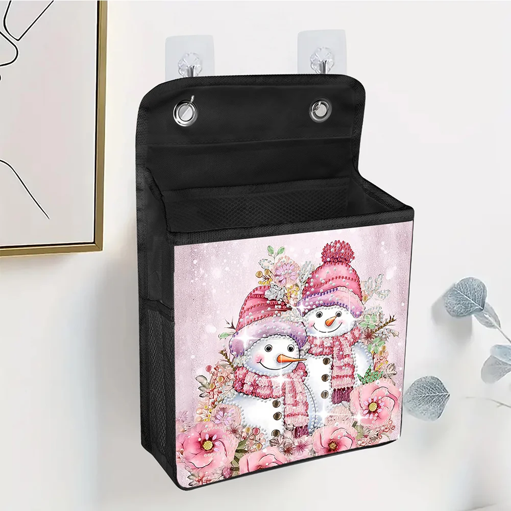 5D DIY Pink Snowman Diamond Painting Hanging Storage Bag Diamond Art Organizer Box Home Decor 