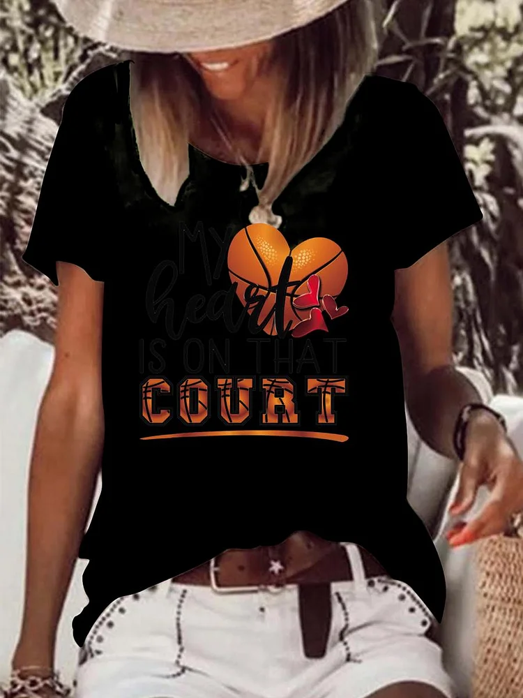 My heart is on that court basketball Raw Hem Tee-Annaletters