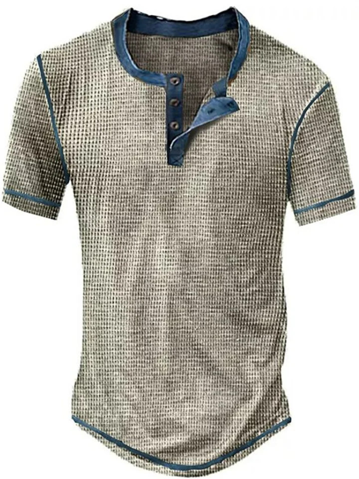 Men's Waffle Henley Shirt Tee Plaid Checkered Henley Outdoor Casual Short Sleeve Button Clothing Apparel Fashion Designer Comfortable | 168DEAL