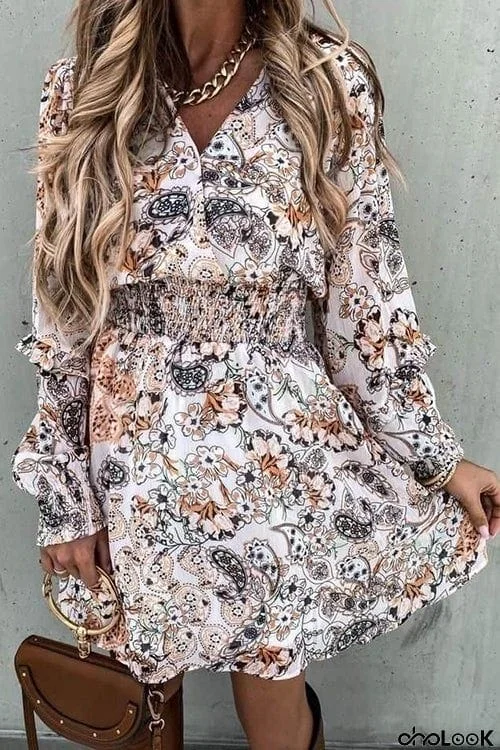 Floral Empire Waist Long Sleeve Mini Dress