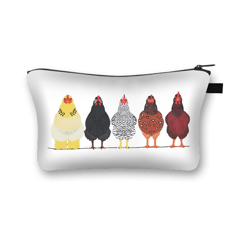 Women Polyester Chicken Print Makeup Bag Small Zipper Cosmetic Handbag