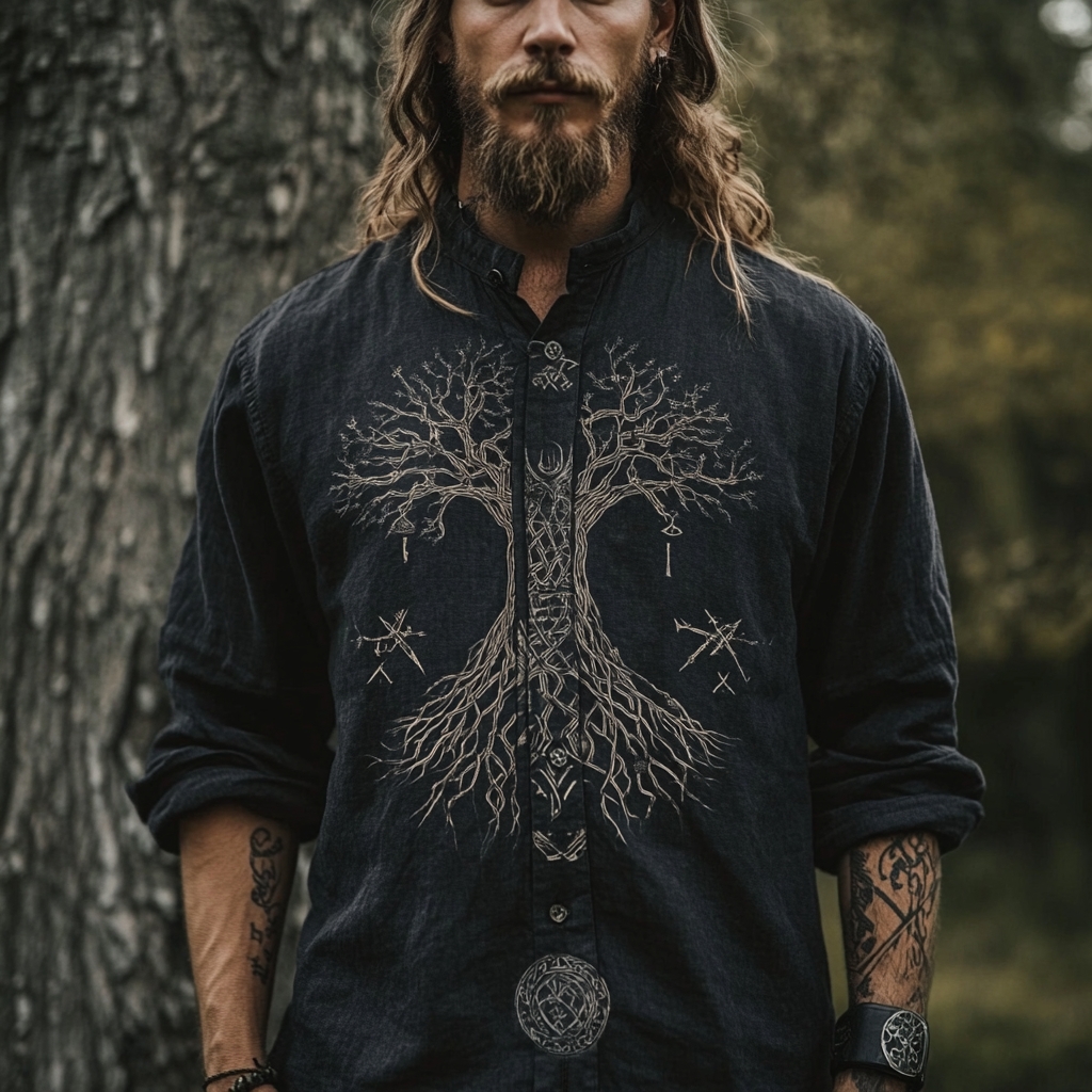 Viking Norse Spirit Tree Of Life Celtic Gods Power Linen Shirt / Rvogue / Rvogue