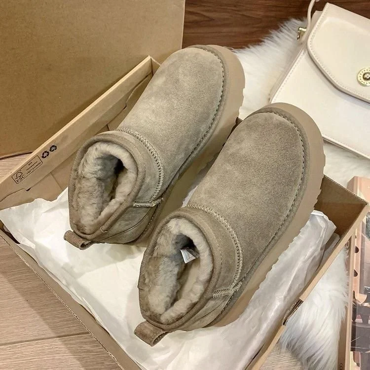 Canrulo Sheepskin Wool Comprehensive Anti-skid Snow Boots Women's Mini Short Boots Warm Winter Thickened Women's Shoes Botas Mujer