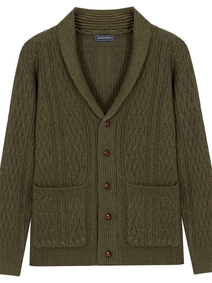 Street Men's Knit Sweater Twisted Thick Needle Sweater Outer Men's Jacket Military Green M-3XL