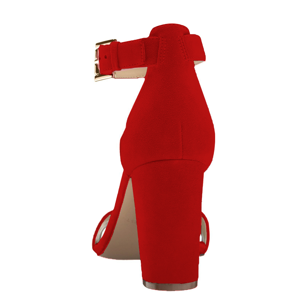 90mm Women's Ankle Strap Pumps Block Heel Suede Sandals Summer Shoes-MERUMOTE