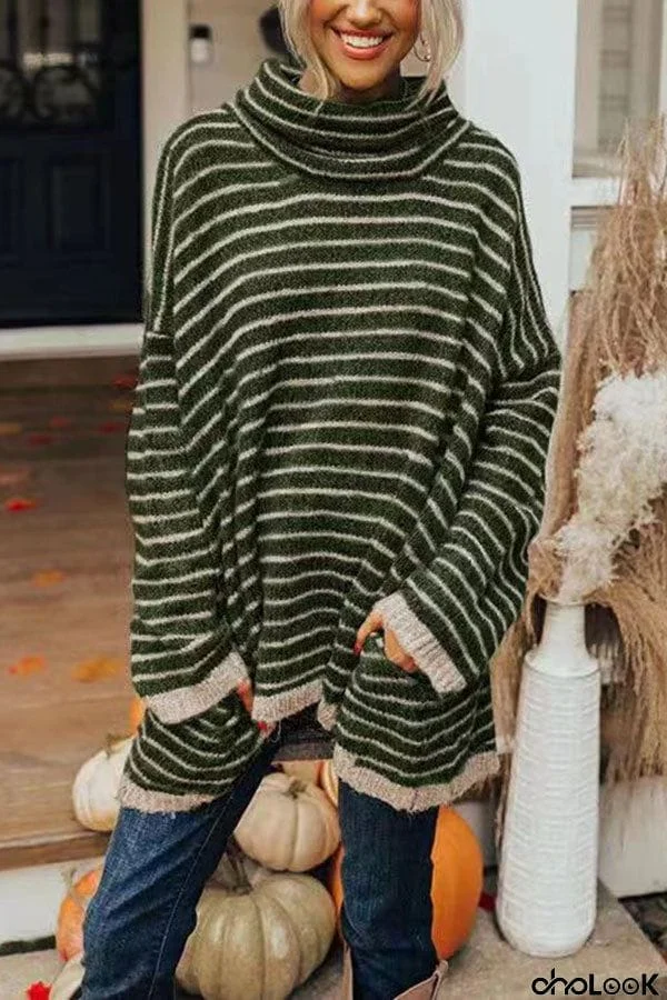 PERFECT TIMING STRIPE POCKETED TUNIC SWEATER