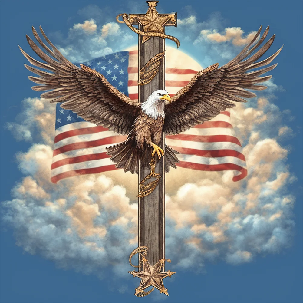 Full Round Diamond Painting - American Eagle Cross(Canvas|30*30cm)