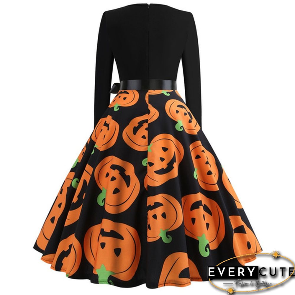 6 Styles Fashion Lady Autumn and Winter Xmas Clothes Christmas Costume Casual Long Sleeve Halloween Print Party Dress Plus Size