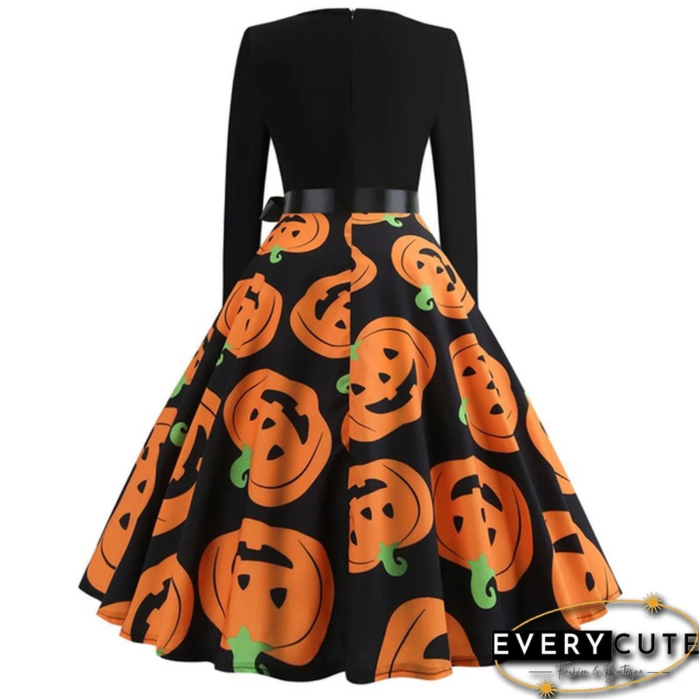 6 Styles Fashion Lady Autumn and Winter Xmas Clothes Christmas Costume Casual Long Sleeve Halloween Print Party Dress Plus Size