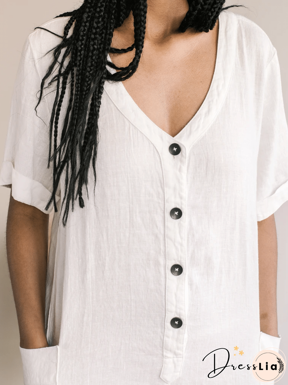 Casual Cotton-Blend Pockets Solid Jumpsuit & Romper