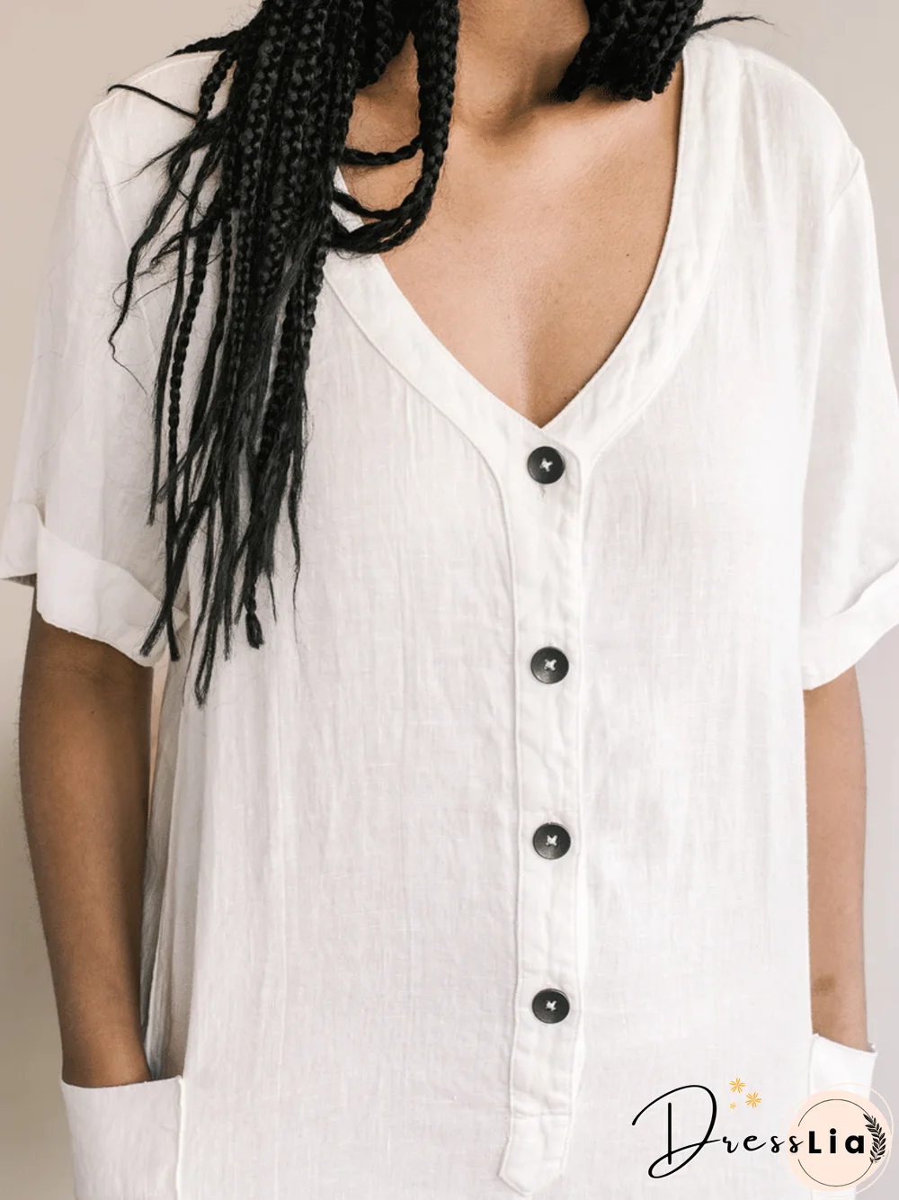 Casual Cotton-Blend Pockets Solid Jumpsuit & Romper