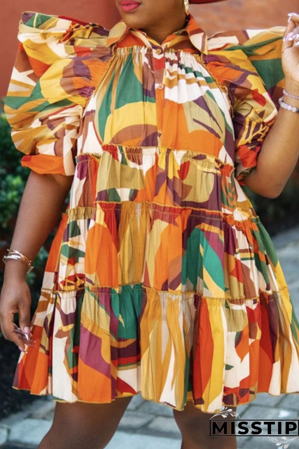 Pink Fashion Casual Print Patchwork Buckle Turndown Collar A Line Dresses