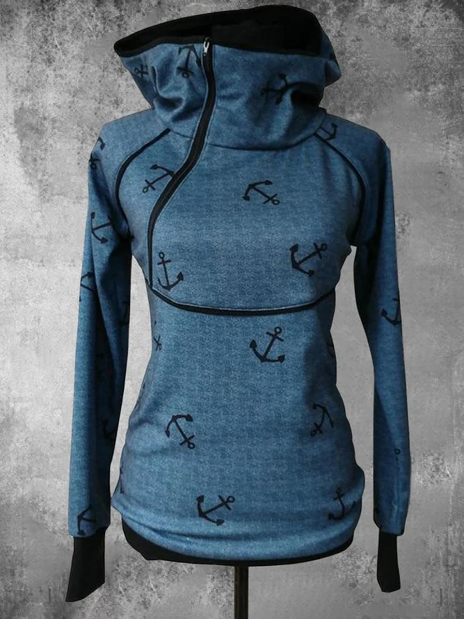 Cotton-Blend Printed Long Sleeve Casual Sweatshirt
