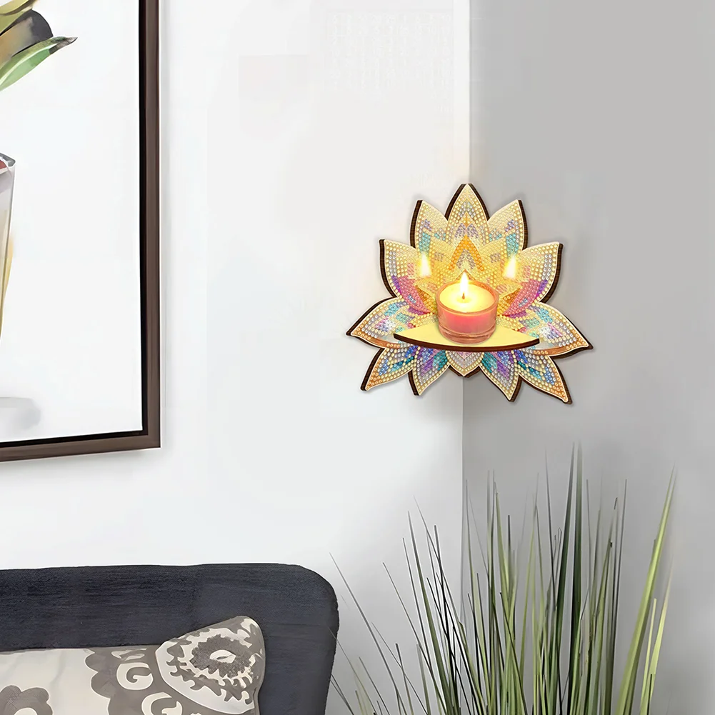 Lotus 5D DIY Diamond Painting Art Corner Shelf for Kitchen Bedroom Home Decor
