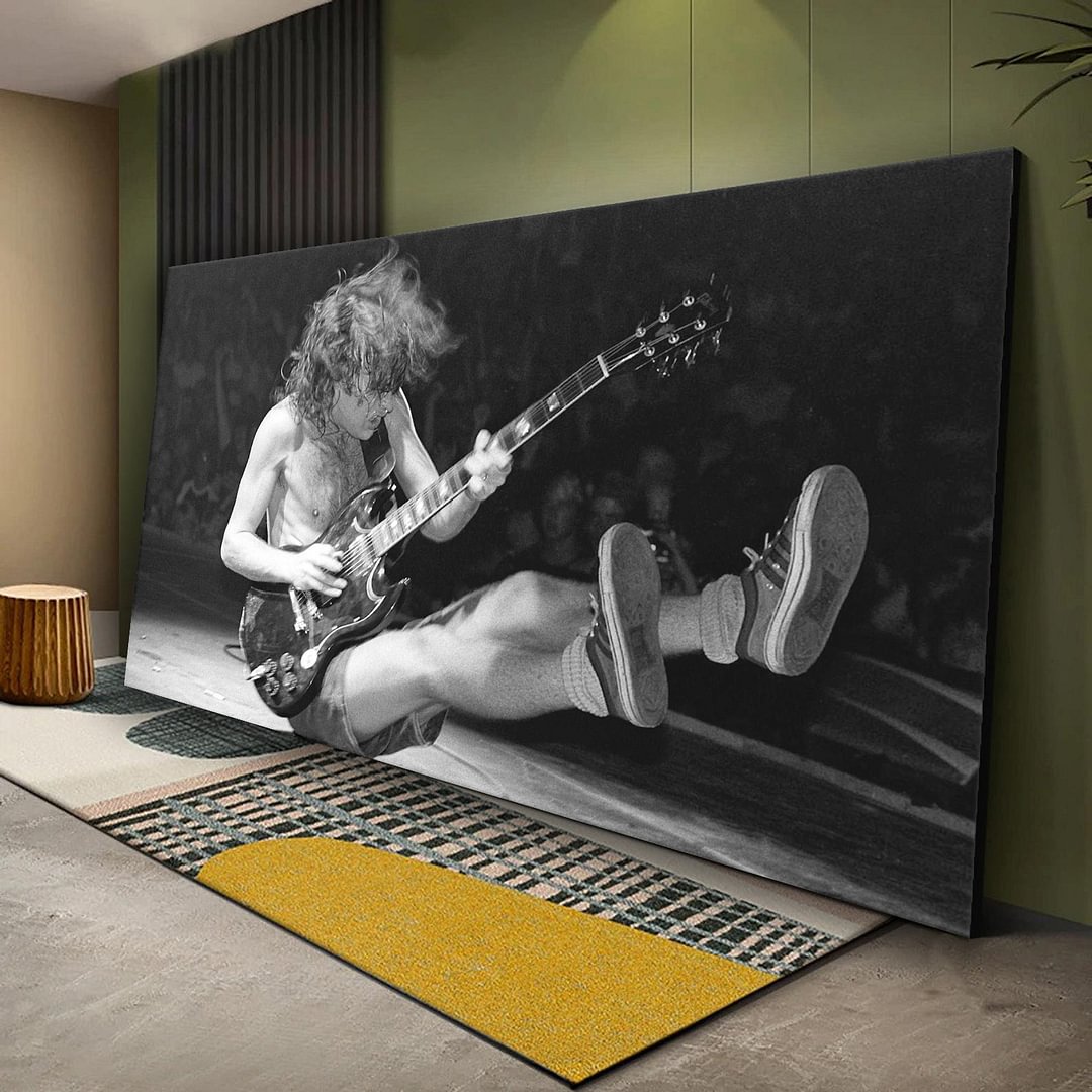 Angus Young ACDC Live Black and White Canvas Wall Art