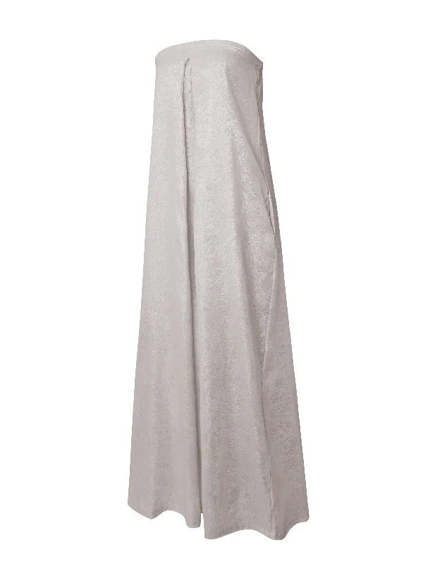 Tube Top Strapless Elastic Waist Slit Leg Denim Jumpsuit