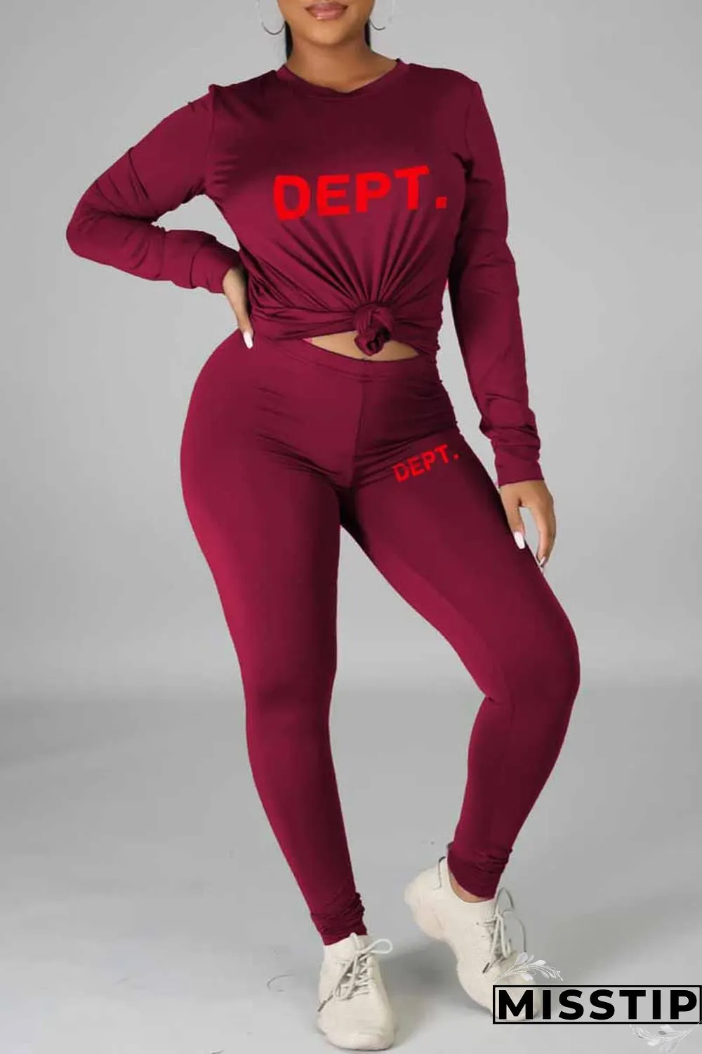 Black Casual Print Letter O Neck Long Sleeve Two Pieces
