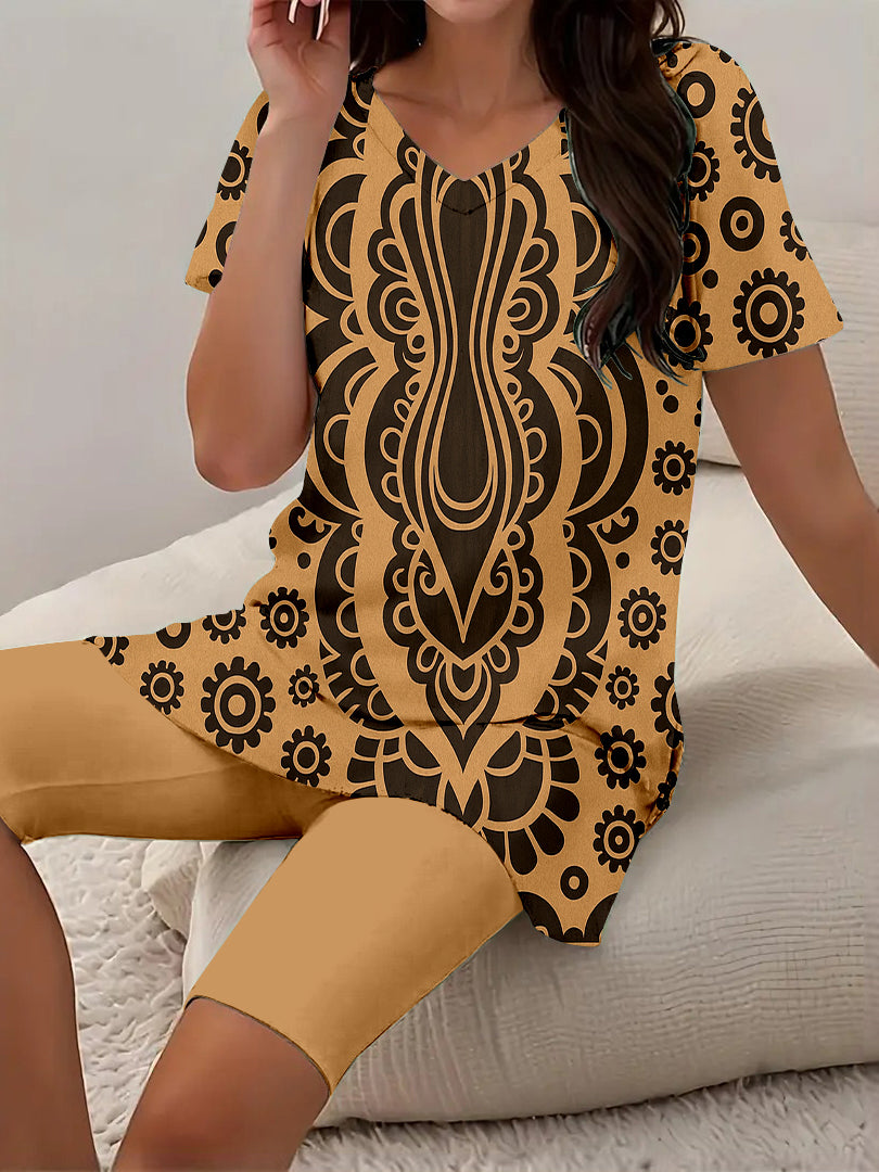 Women Long Sleeve V-neck Graphic Floral Printed Top