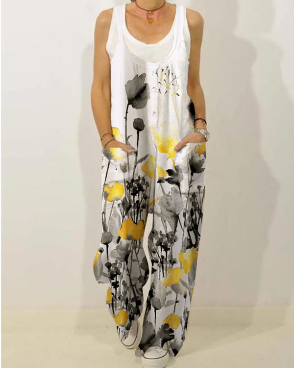 Casual Floral Pocket Casual Comfort Jumpsuit