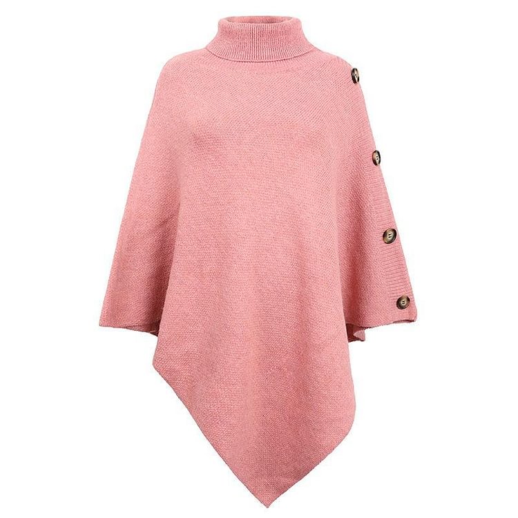 Mayoulove High neck plain button embellished sweater shawl-Mayoulove
