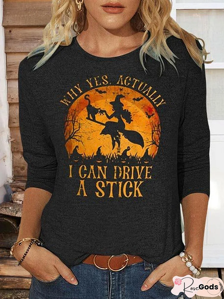 Women's Funny Halloween Witch Shirt, Yes I Can Drive A Stick T-Shirt