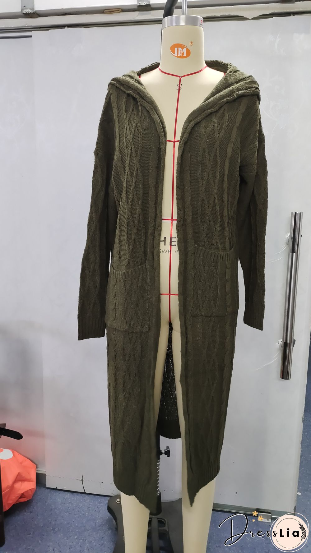 Hooded Solid Knitted Long Cardigan Twist Sweater Coat