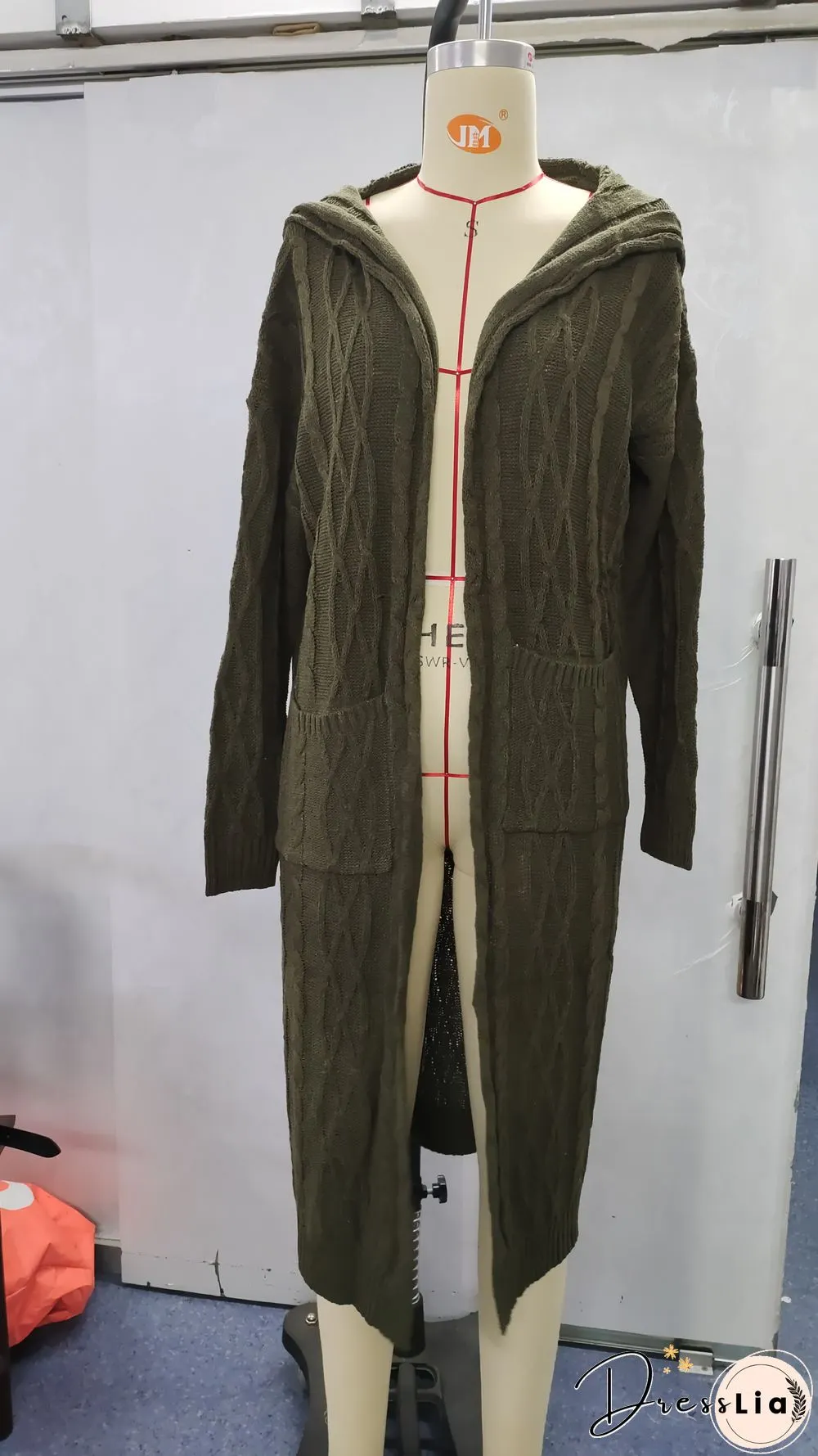 Hooded Solid Knitted Long Cardigan Twist Sweater Coat