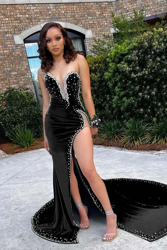 Daisda Green V-Neck Appliques Mermaid Prom Dress Waist-Skimming Beaded With Split