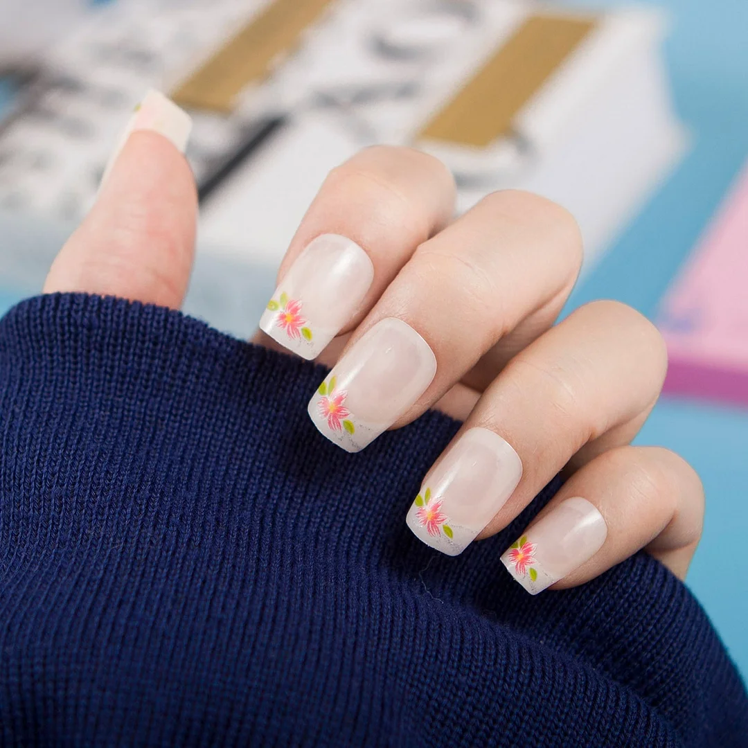 24pcs/set Fashion Acrylic Full Cover Fake Nails 10 Sizes Press on Nails Designs French False Nail Art Tips 278 Fingernail Tips-Nail Inspo