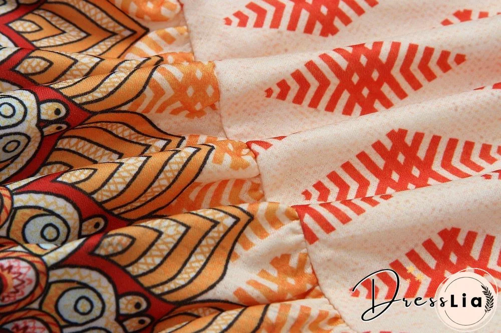 Spring And Summer Fashion Retro V-Neck Print Short Sleeves Mini Dress