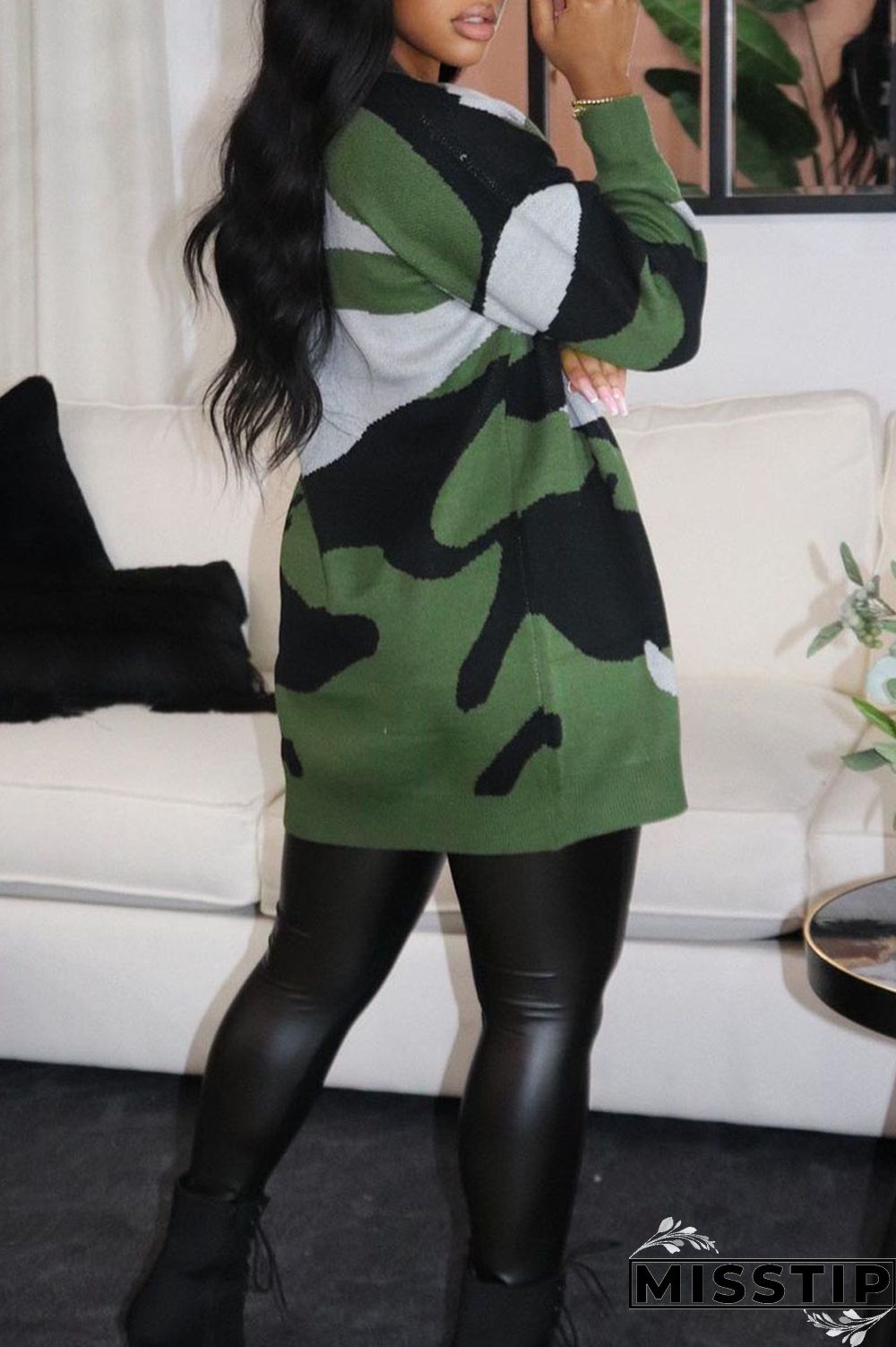 Green Casual Print Camouflage Print Patchwork Outerwear
