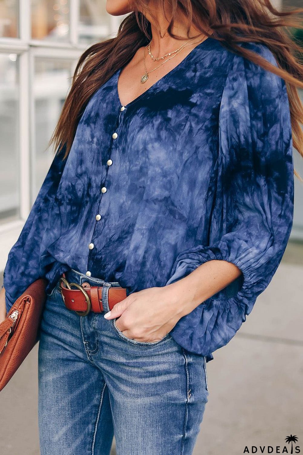 Tie Dye Balloon Sleeve Top