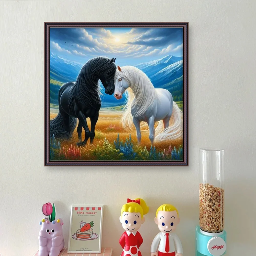 11CT Full Stamped Cross Stitch - Horses(Canvas|45*45CM)