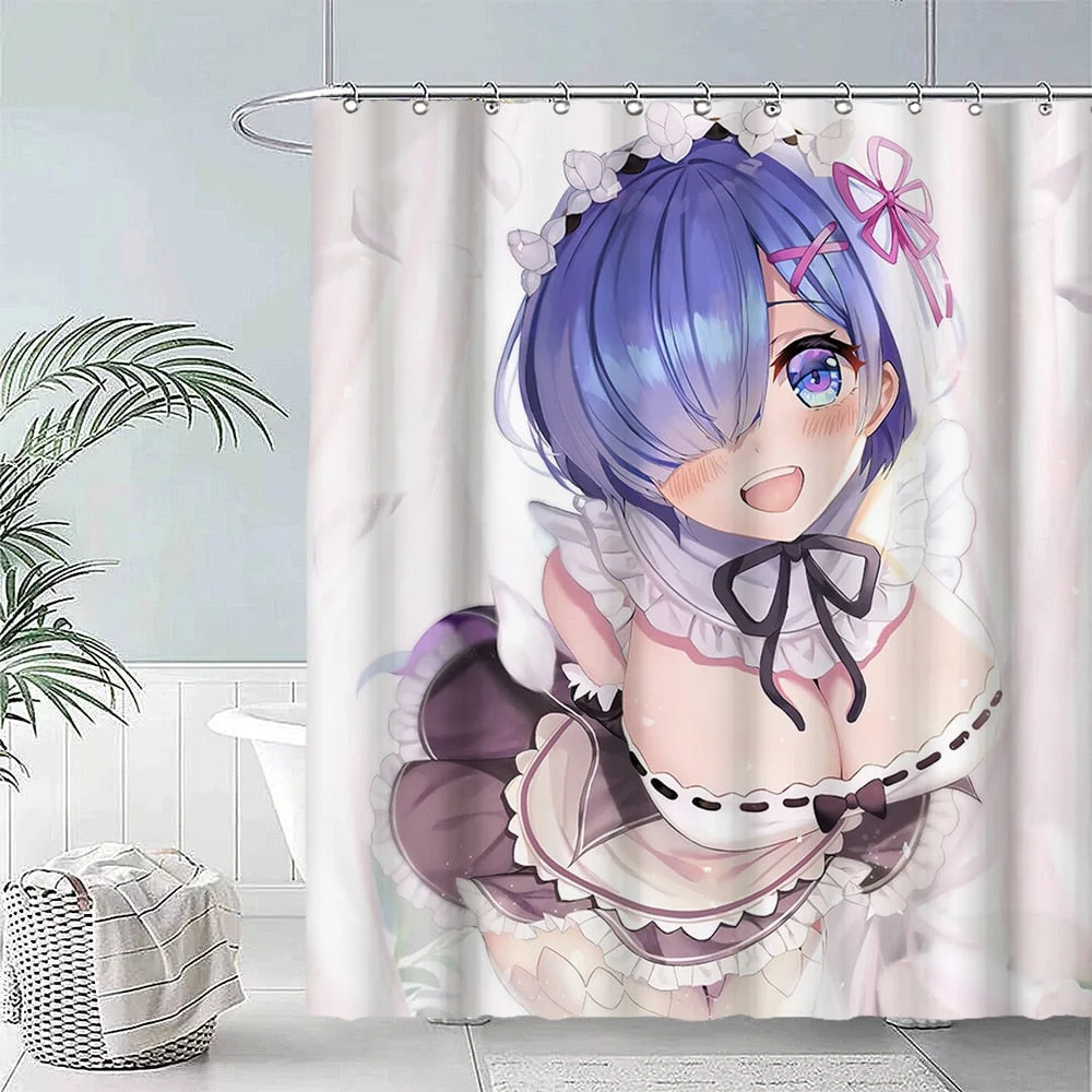 Anime Big Breasted Girl Printing Shower Curtain Bathroom Supplies High-quality Waterproof Bathroom Decoration with Hook Curtain