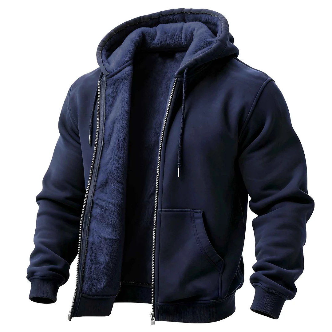 Men's Vintage Fleece Pocket Full Zip Long Sleeve Hoodie Jacket-inspireuse