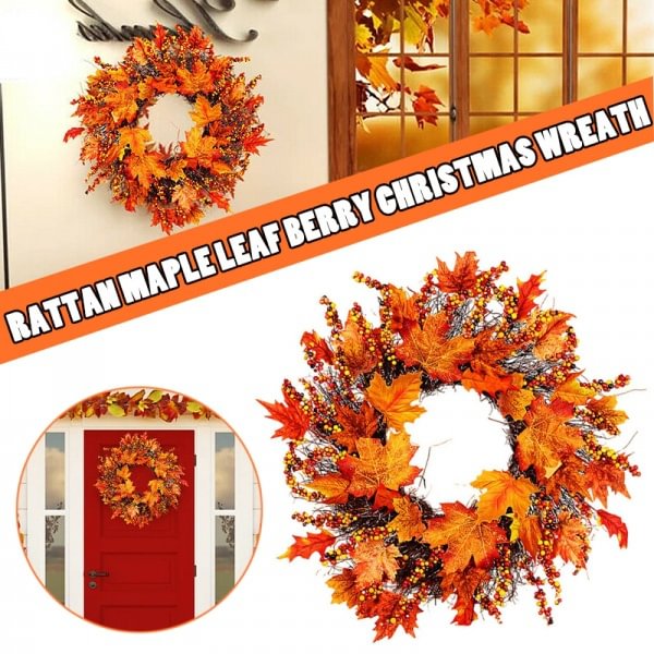 45cm Door Berry Clusters Wreath Autumn Maple Leaf Garland Halloween Decor - Shop Trendy Women's Fashion | TeeYours