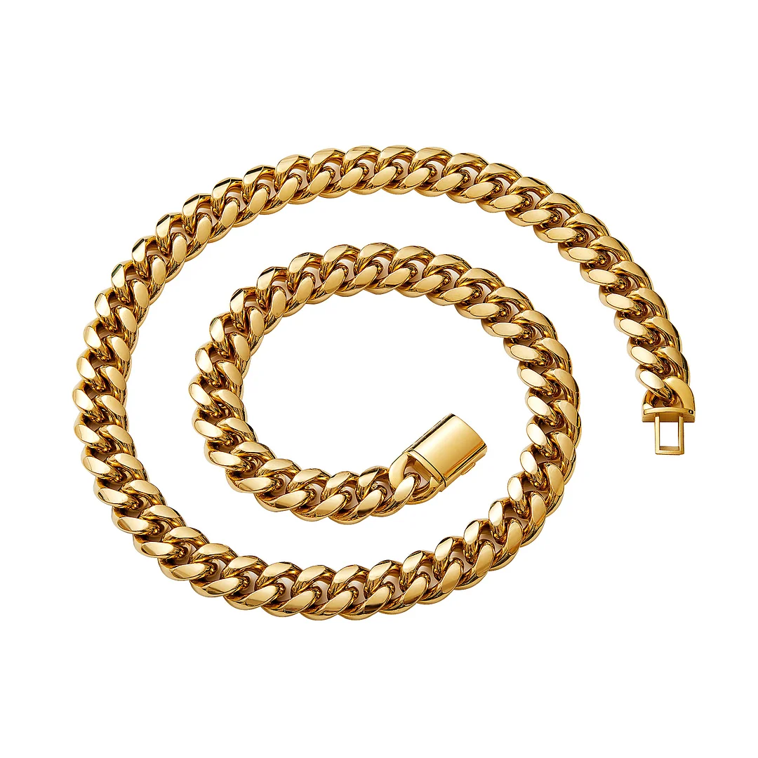 Cuban Link Chain Necklace for Men Boys Women, 6/8/10/12/14mm Width Diamond Cut Miami Cuban Chain Necklaces Jewelry Gifts Cool Hip-Hop Style Gold Plated/Titanium Stainless Steel
