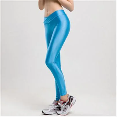CUHAKCI  V High Waist Fitness Jegging Elastic Strtched Shiny Candy Color Push Up Trousers Workout Legging Women Sportswear Pants