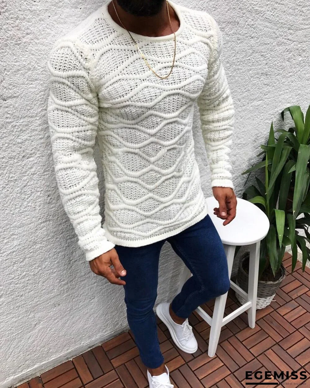 Slim Fitting Long Sleeve Round Neck Pullover Sweater Male | EGEMISS