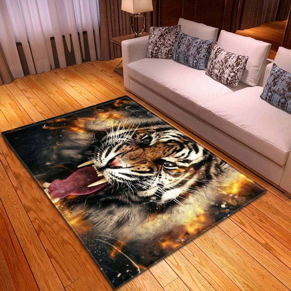 3D Leopard Tiger Lion Cat Non-slip Area Rugs Large Mat Rugs for Living Room Comfortable Carpet Soft Floor Mat Rugs for Bedroom 121-1