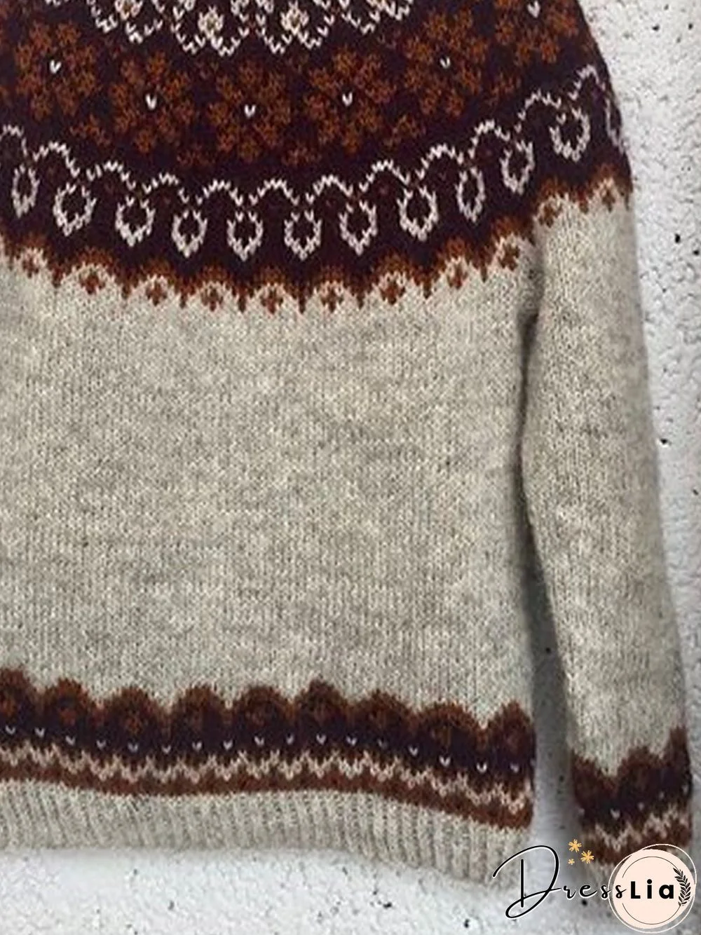 Geometric Sweet Winter Date Casual Long sleeve Crew Neck Cotton-Blend Sweater for Women